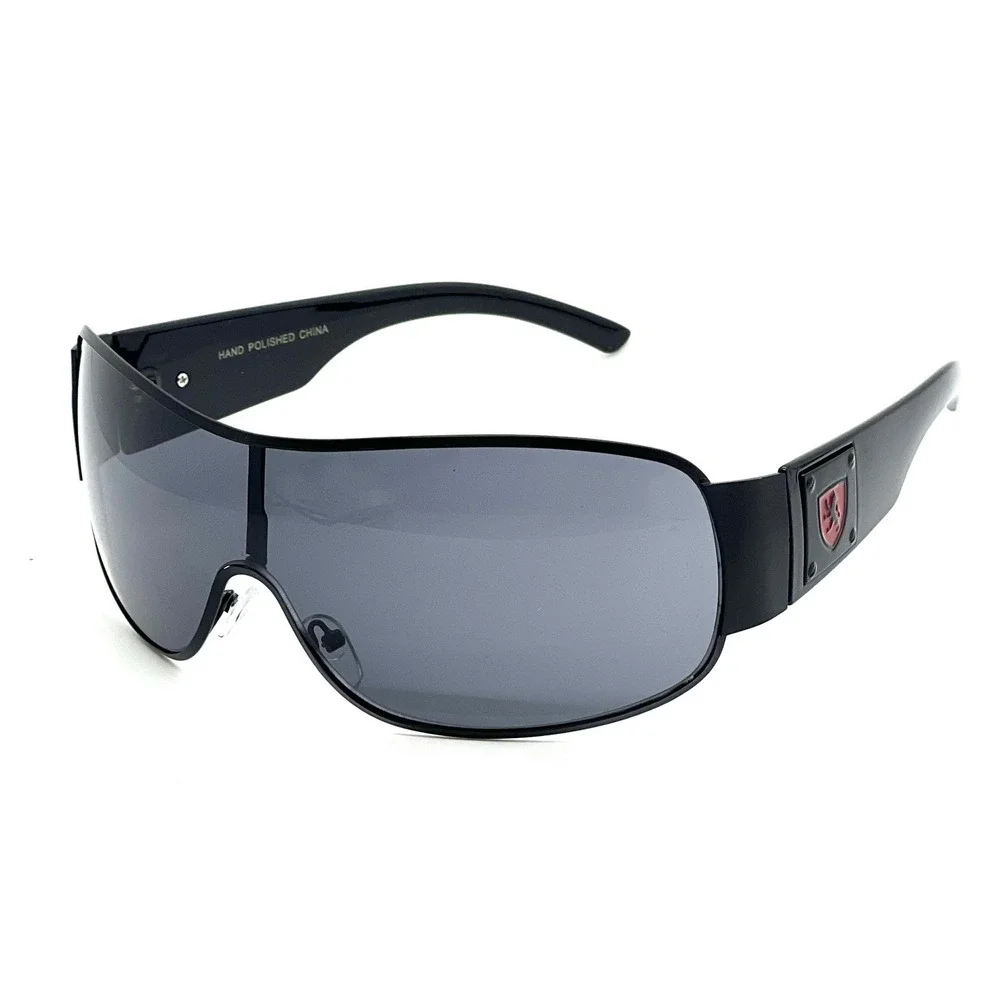 Designer Shield Sunglasses Dark Black Frame Red Sport Wrap‎ Around Shades UV400